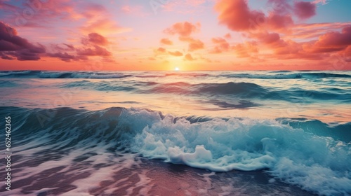 Vibrant sunset over calm ocean waves © olegganko
