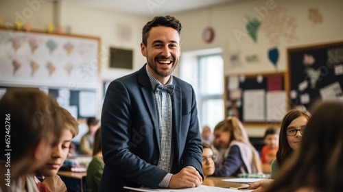 Teacher leading a discussion with engaged students