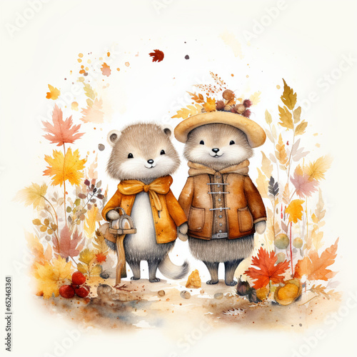 Beautiful mouse couple in the field, very cute, 