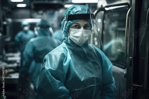 Morgue technician in full protective gear © thejokercze