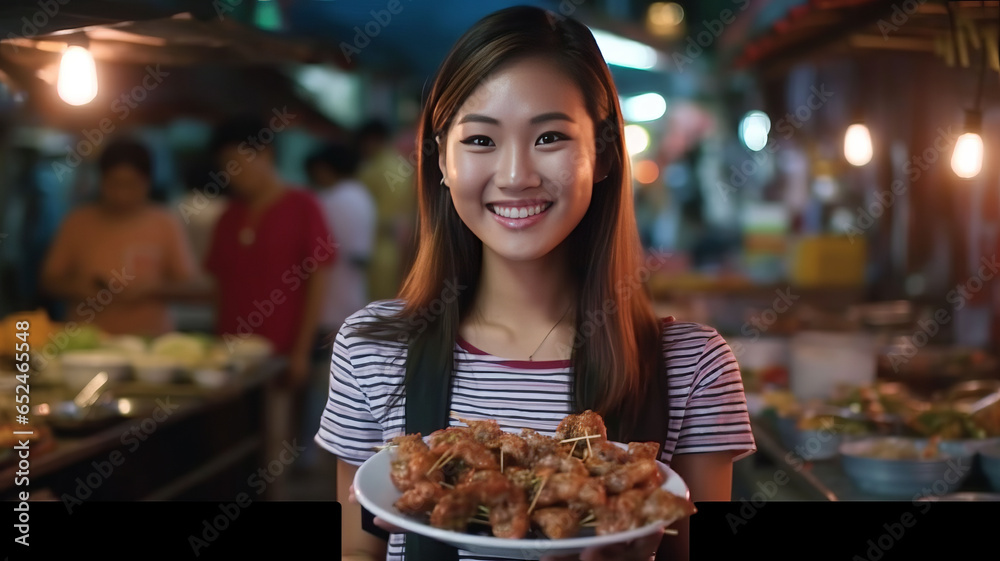 asian Poeple travel and eating street food concept.generative ai