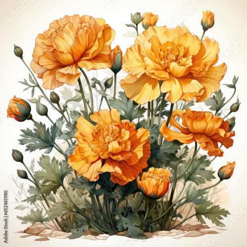 watercolor Marigold clipart  Generative Ai