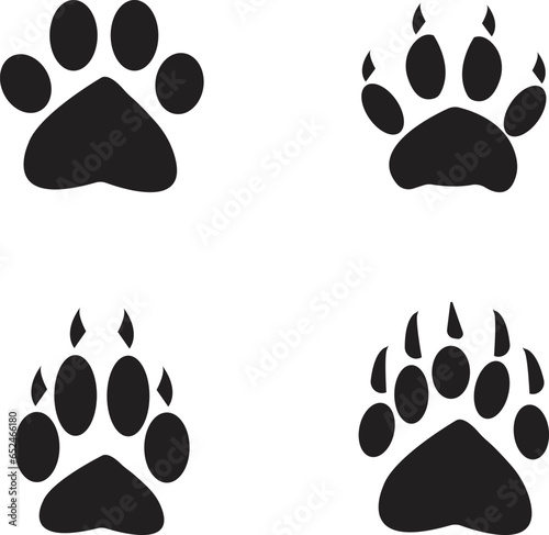 Animal Paw Print Icon Set. Black Vector Icons Isolated On Transparent Background
