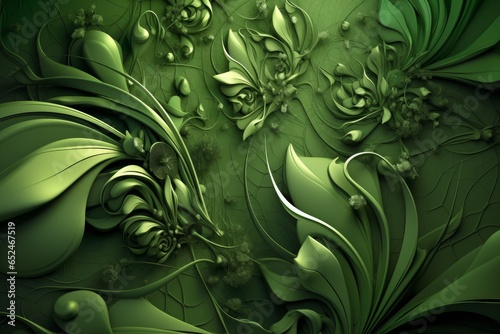 Green flowers and leaves created with computer graphics photo