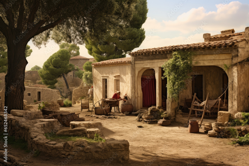 Naklejka premium Ancient Roman life with Roman villa 