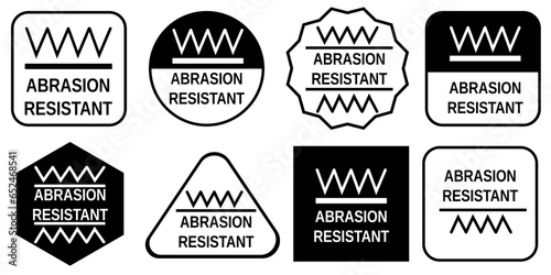 Abrasion resistant sticker or label or tag icon set. Minimalism style. BW color
