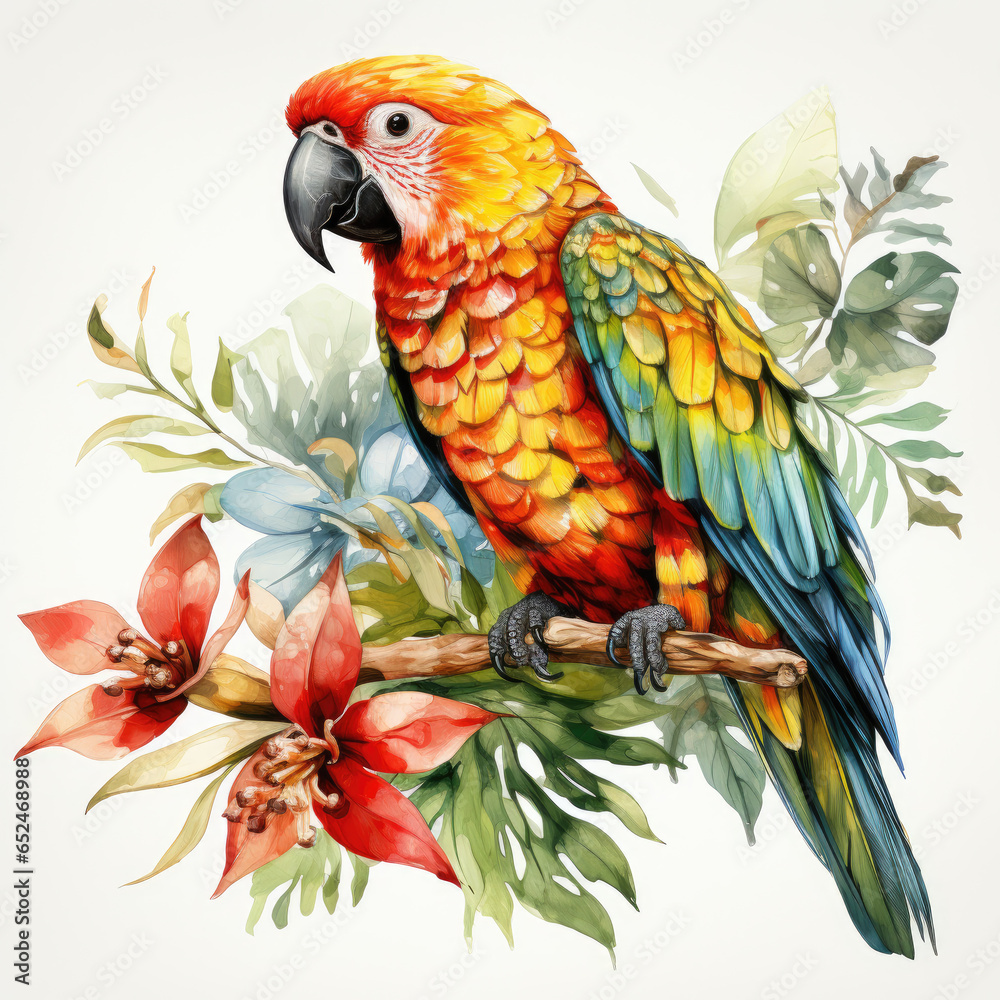 Fototapeta premium watercolor Parrot clipart, Generative Ai