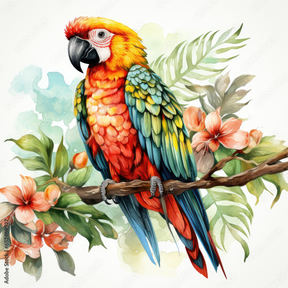watercolor Parrot clipart, Generative Ai