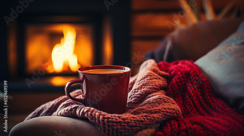 Cup of hot cocoa on a winter morning