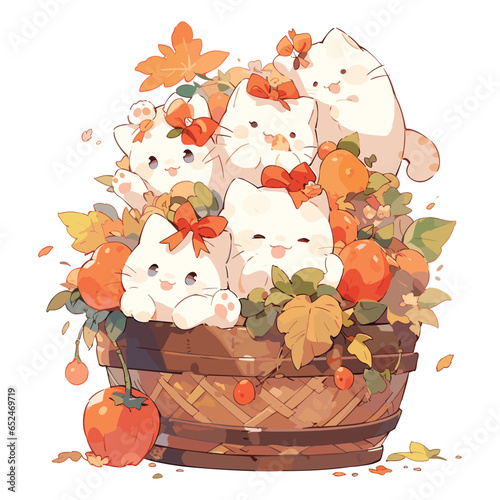 basket with flowers and kawaii cute cats