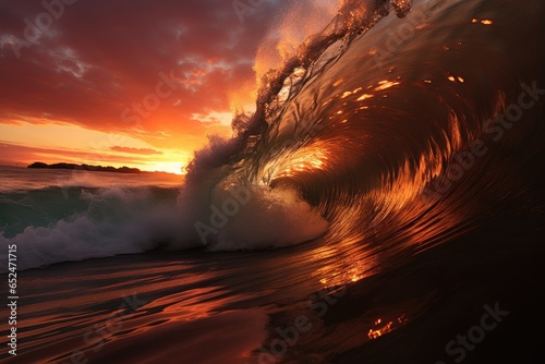 Fearless surfer dominates gigantic wave to dawn., generative IA © Gabriel