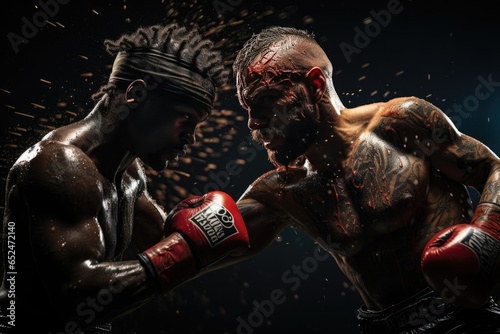 Intense boxing confrontation, light games reveal brutal emotions., generative IA © Gabriel