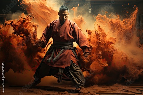 Intense fight in Dojo: Kimonos, precise blows., generative IA