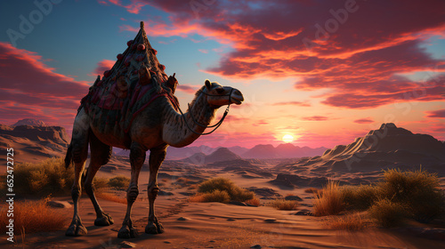 Camel in the desert  hot weather.ai generative