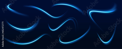 Light blue Twirl. Electric light, light effect. Vector illustration of blue abstract background with blurred magic neon light curved lines. Curve light effect of blue line. © MEDUZA