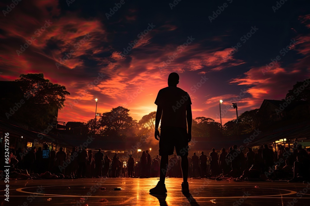 Intense dispute on a vibrant basketball court., generative IA - obrazy, fototapety, plakaty 