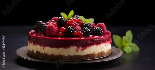 Red berry cheesecake. Generative AI. 