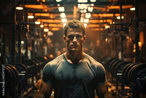 Concentrated athlete performs Deadlift at a high -tech industrial gym., generative IA