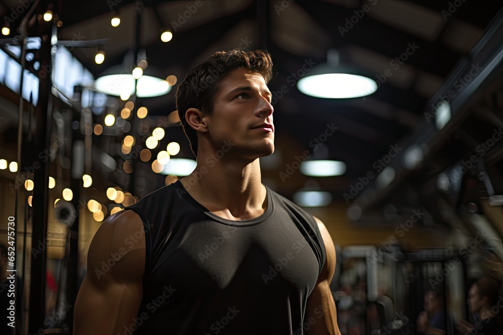 Bodybuilder in intense gym training., generative IA