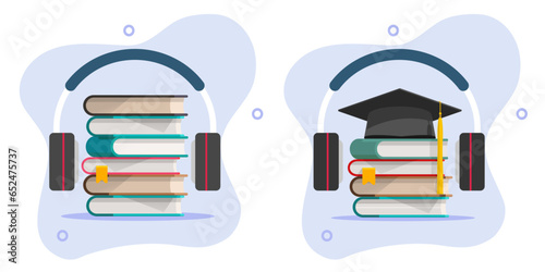 Books audio icon vector graphics, virtual digital audiobooks voice education learning study concept in headphones illustration, sound textbooks listen, radio podcast technology idea image clipart