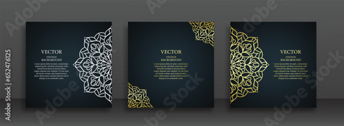 Golden greeting card set. Elegant, classic, floral pattern. Luxury ornament template. Great for invitation, flyer, menu, brochure, postcard, background, wallpaper, decoration, or any desired idea.