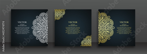 Golden greeting card set. Elegant, classic, floral pattern. Luxury ornament template. Great for invitation, flyer, menu, brochure, postcard, background, wallpaper, decoration, or any desired idea.