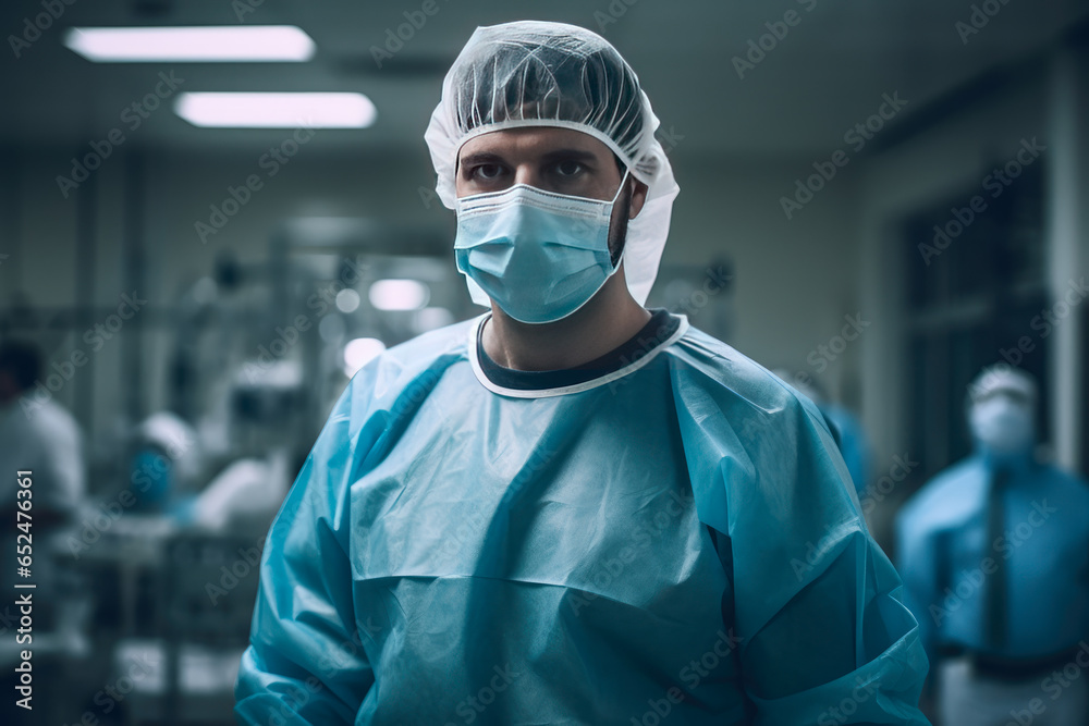 Doctor in a surgical gown against the background of a hospital office.Generative AI Doctor in a surgical gown against the background of a hospital office.Generative AI