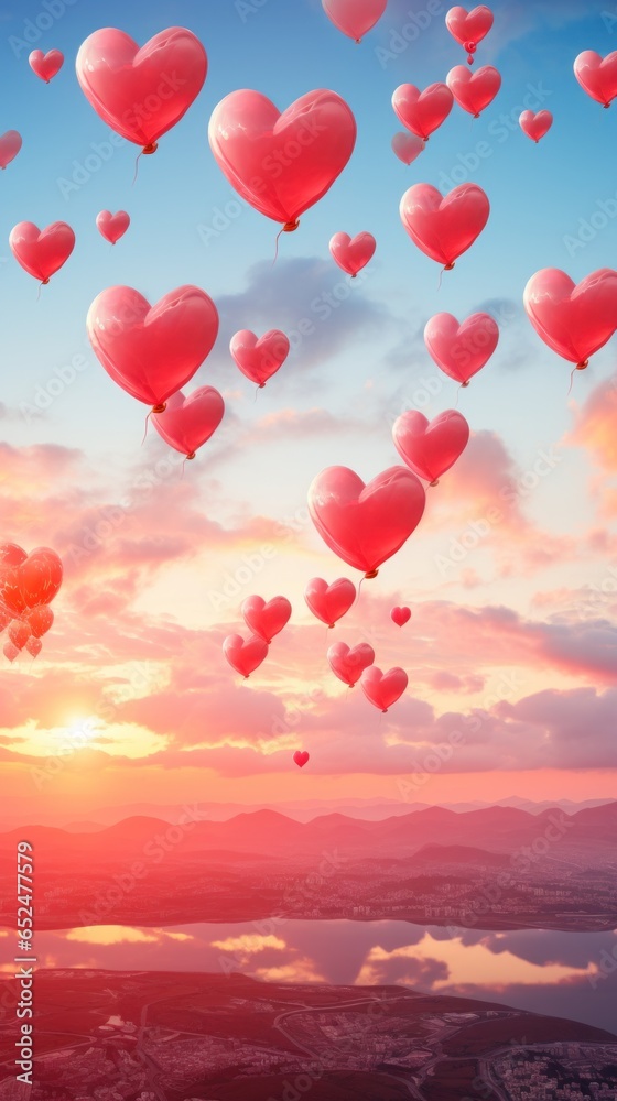 Heart-shaped hot air balloons in the sky Heart-shaped hot air balloons in the sky