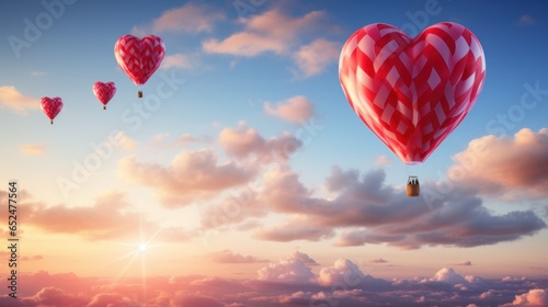 Heart-shaped hot air balloons in the sky