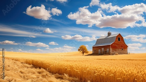 Rustic barn nestled in golden wheat field