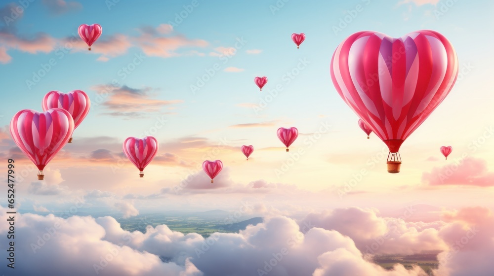 Fototapeta premium Heart-shaped hot air balloons in the sky