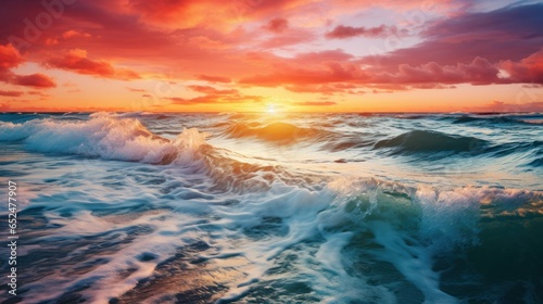 Vibrant sunset over calm ocean waves