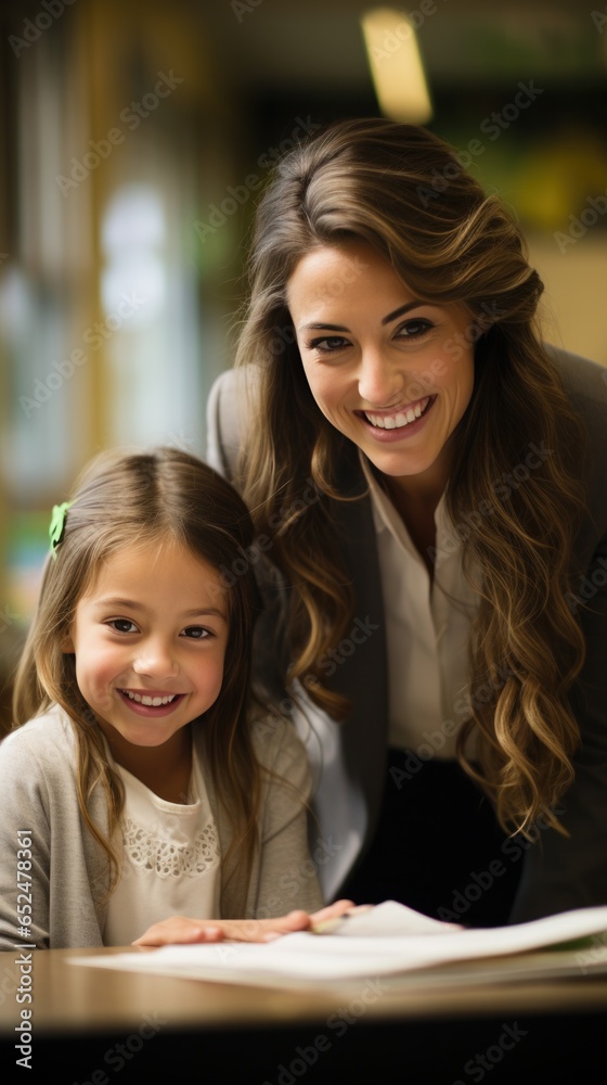 Smiling teacher helping student with homework Smiling teacher helping student with homework
