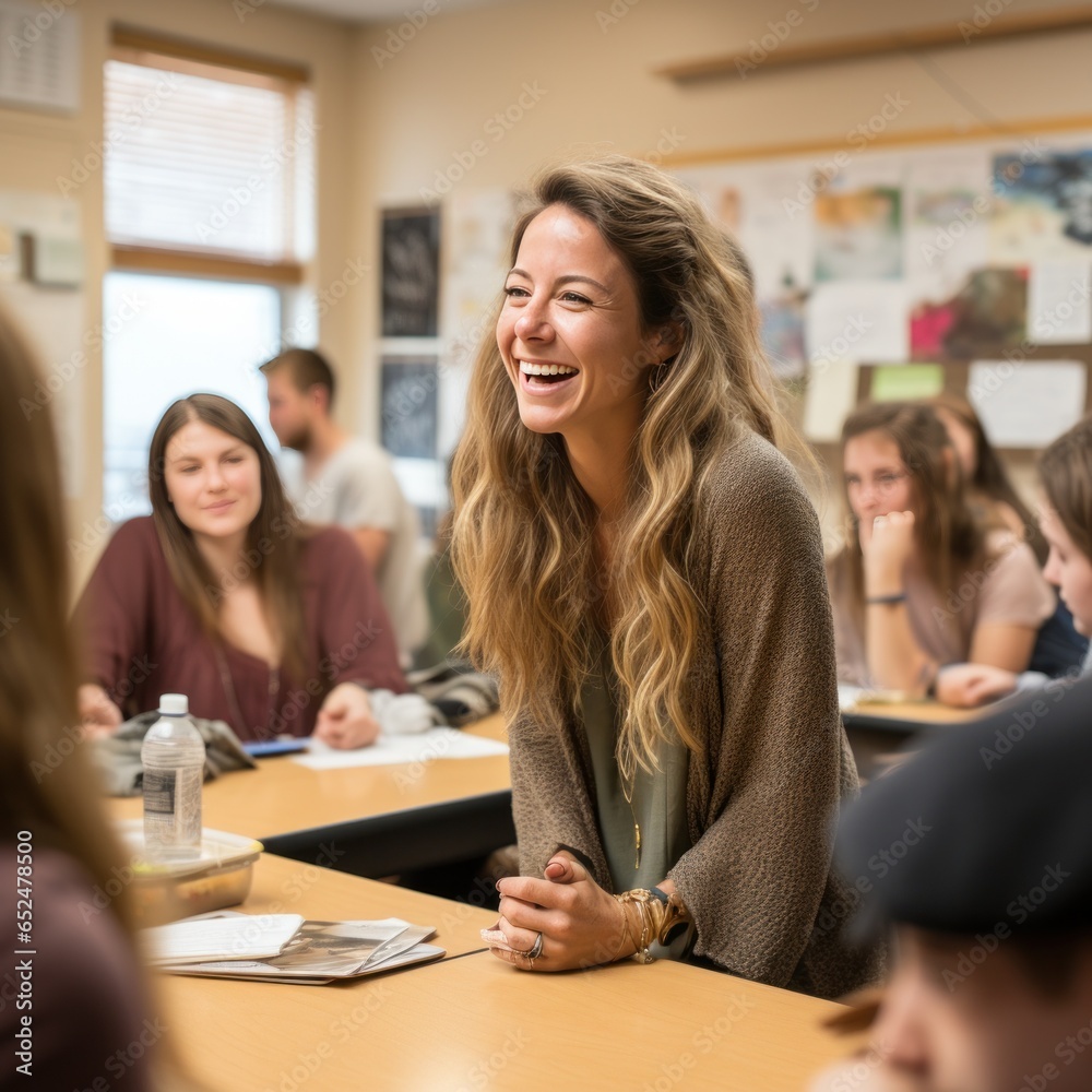 Teacher leading a discussion with engaged students