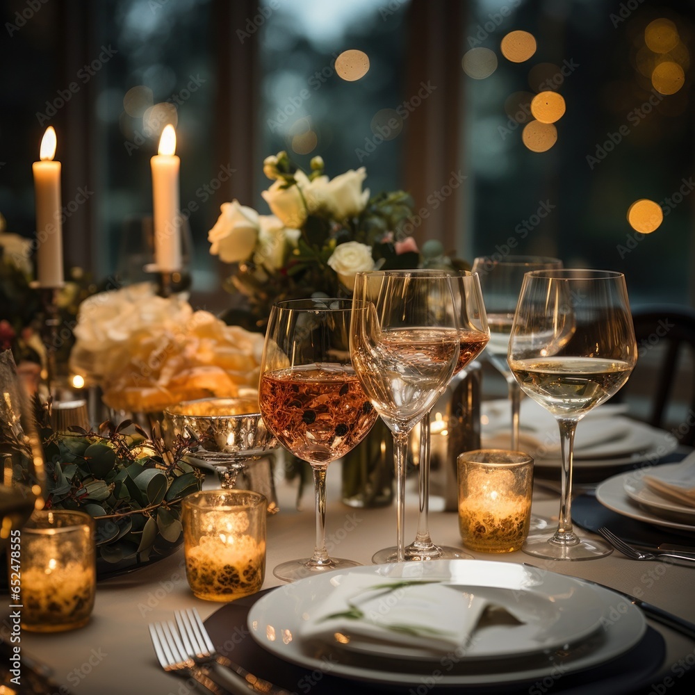 Candlelit dinner with champagne glasses Candlelit dinner with champagne glasses