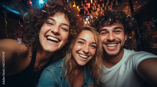Friends taking a selfie with party hats