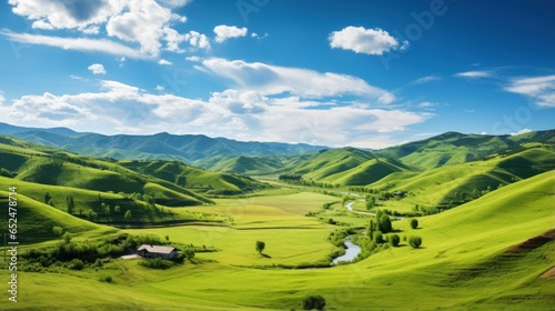 Peaceful countryside with rolling green hills