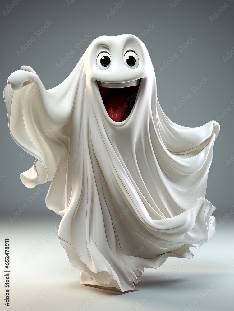 Happy cartoon ghost dancing on blue background isolated, AI Happy cartoon ghost dancing on blue background isolated, AI