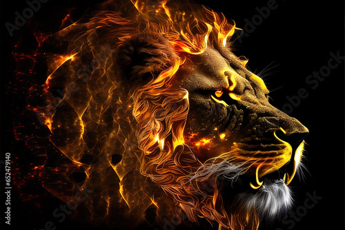 Fire lion backdrop. AI generated photo