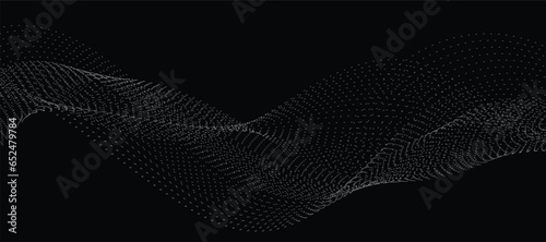 Data technology background. Dotted halftone waves. Connecting dots and lines on a black background. Abstract digital wave particles. Abstract halftone illustration background. Wave dotted vector