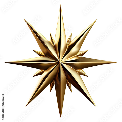Star of gold, 8 major branches, 8 smaller branches, isolated
