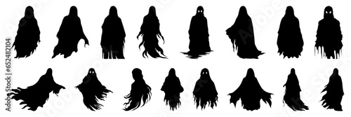Ghost halloween horror silhouettes set, large pack of vector silhouette design, isolated white background