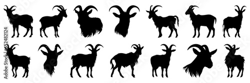 Goat silhouettes set, large pack of vector silhouette design, isolated white background