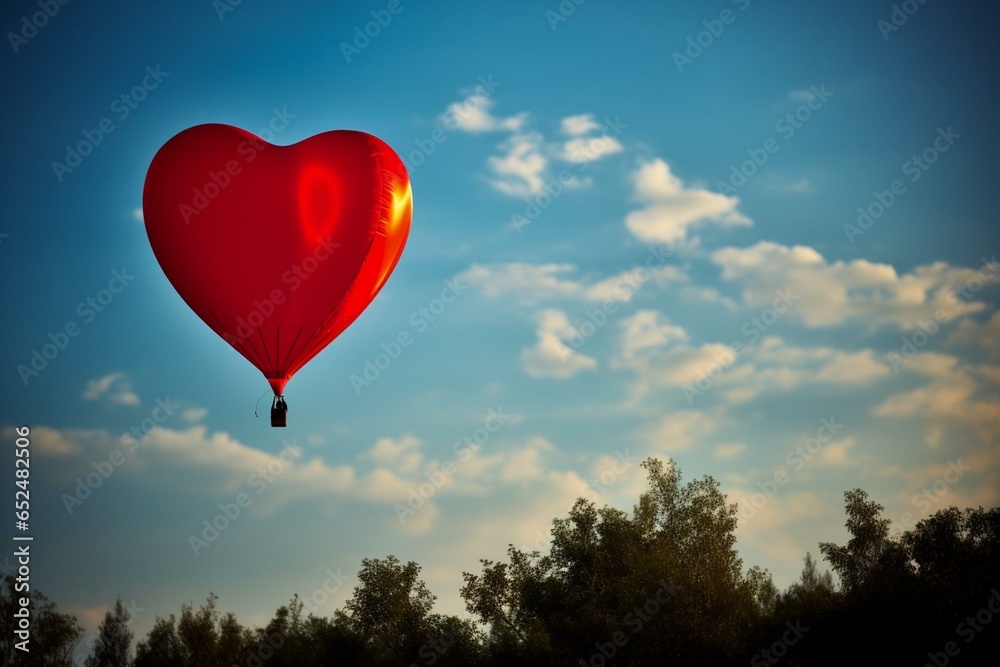 a heart-shaped balloon soaring, symbolizing boundless love. Generative AI