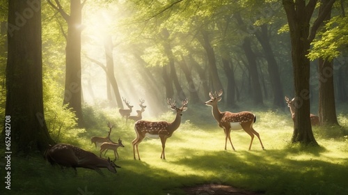 A group of deer in the forest 
