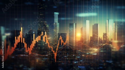 Stock market business concept with a financial chart  modern city in the background
