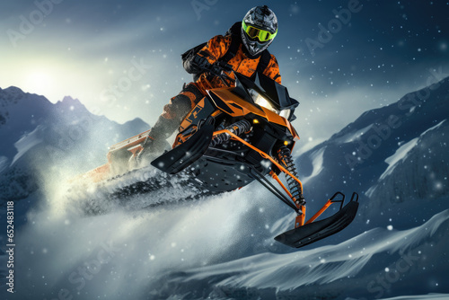 Snowmobiler navigating challenging snowy terrains and trails