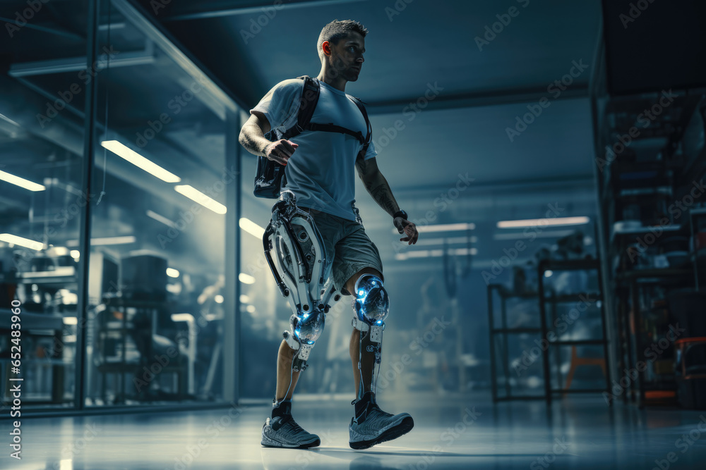 Obraz premium A person with a spinal cord injury engaging in physical therapy to regain strength and mobility. Concept of rehabilitation. Generative Ai.