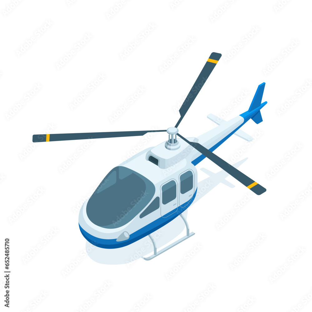 isometric helicopter, in color on a white background, small civil aviation or business transport - obrazy, fototapety, plakaty 