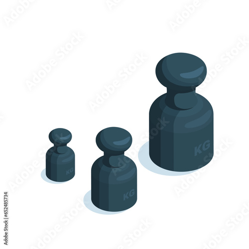 isometric weights for scales, in color on a white background, weight measurement